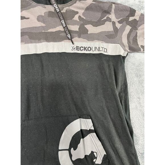 Men’s Ecko UNLTD Black/Camo Short-Sleeve Hoodie With Built-in Face Mask L Exc - Picture 5 of 10